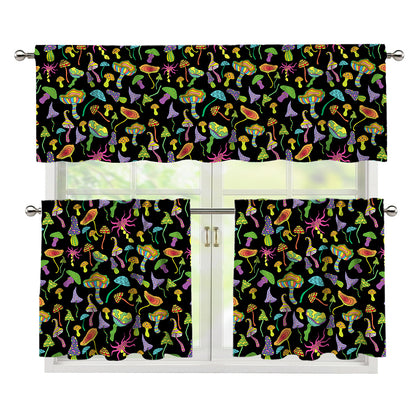 Psychedelic Mushroom Pattern Print 3 Piece Kitchen Curtains