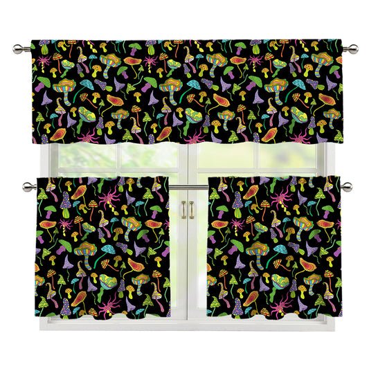 Psychedelic Mushroom Pattern Print 3 Piece Kitchen Curtains
