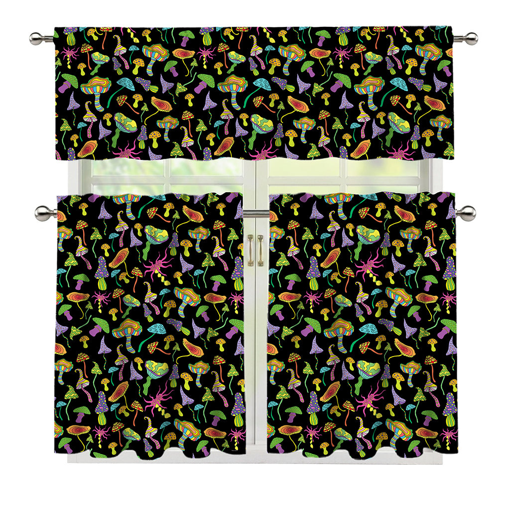Psychedelic Mushroom Pattern Print 3 Piece Kitchen Curtains