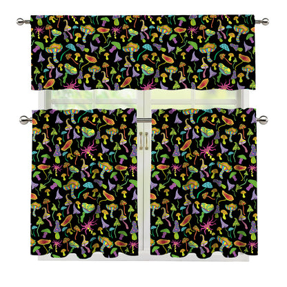 Psychedelic Mushroom Pattern Print 3 Piece Kitchen Curtains