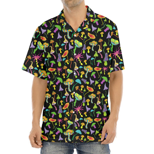 Psychedelic Mushroom Pattern Print Aloha Shirt