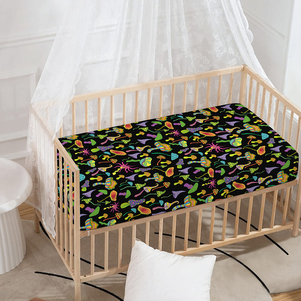 Psychedelic Mushroom Pattern Print Baby Crib Sheet