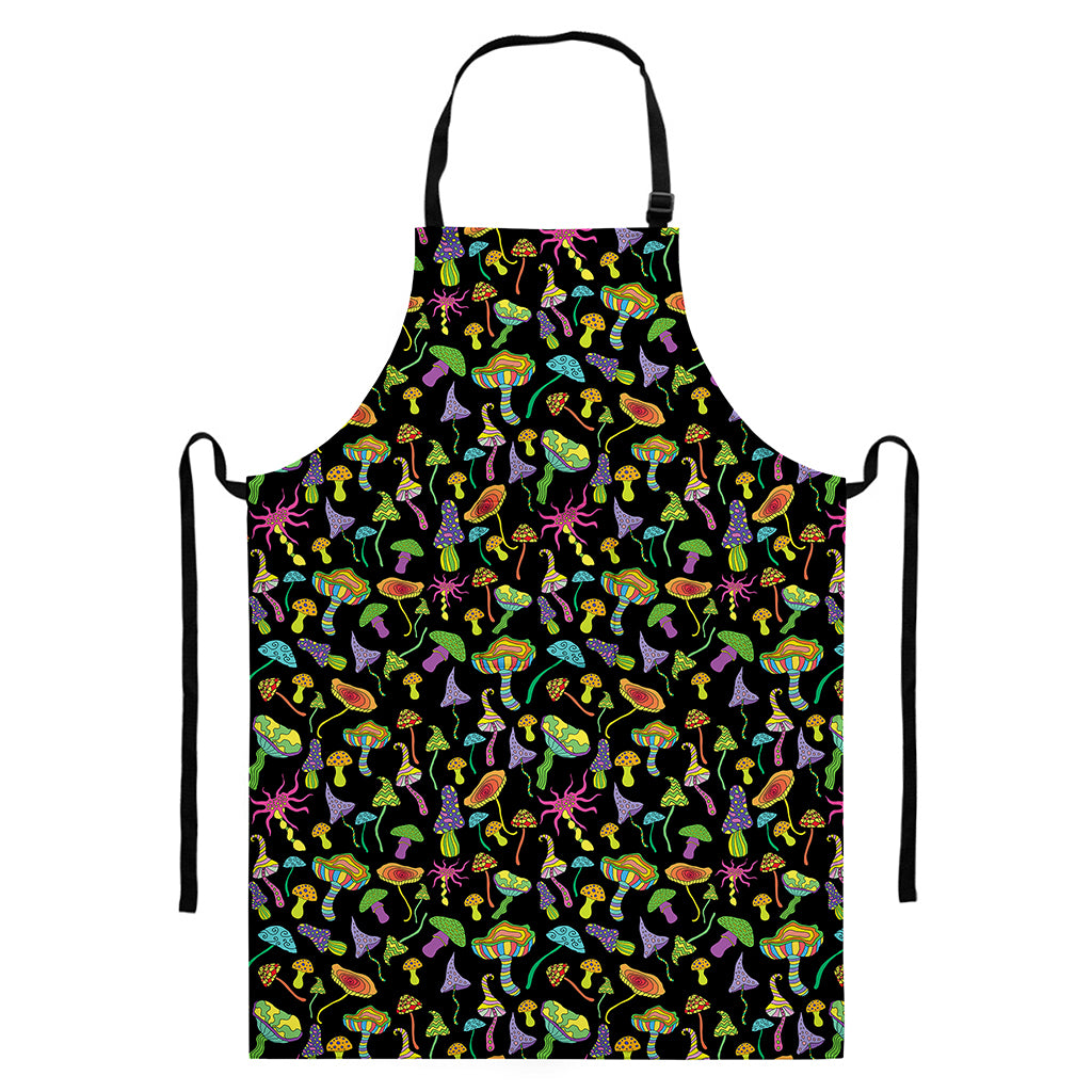 Psychedelic Mushroom Pattern Print Bib Apron With Pocket