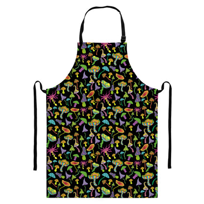 Psychedelic Mushroom Pattern Print Bib Apron With Pocket