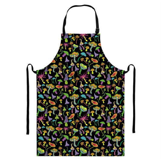Psychedelic Mushroom Pattern Print Bib Apron With Pocket