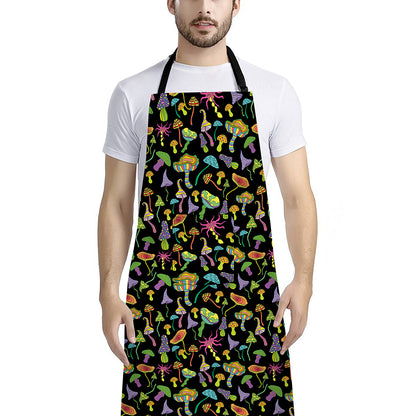 Psychedelic Mushroom Pattern Print Bib Apron With Pocket