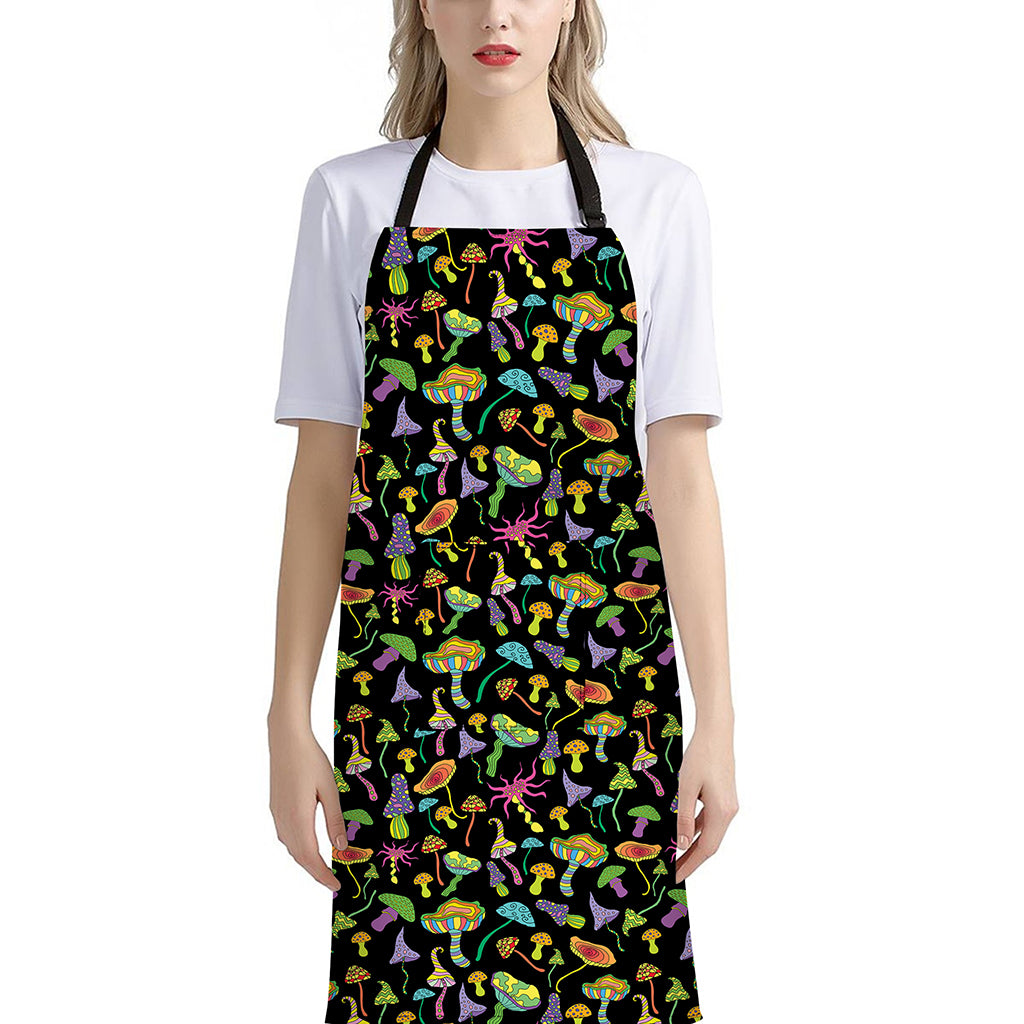 Psychedelic Mushroom Pattern Print Bib Apron With Pocket