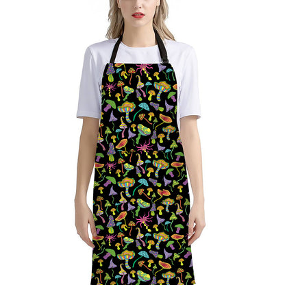 Psychedelic Mushroom Pattern Print Bib Apron With Pocket