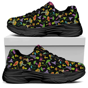 Psychedelic Mushroom Pattern Print Black Chunky Shoes