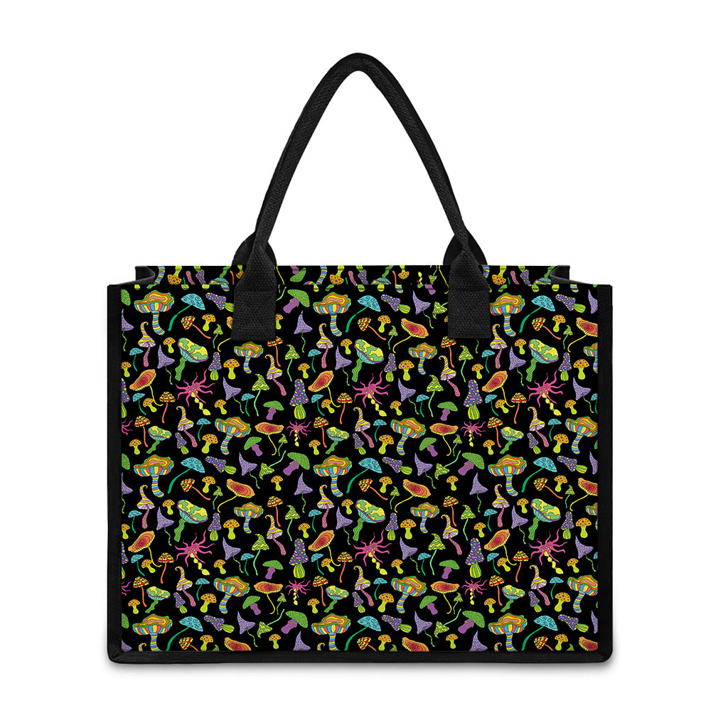Psychedelic Mushroom Pattern Print Canvas Tote Bag