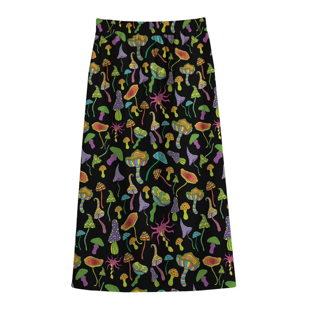 Psychedelic Mushroom Pattern Print Cotton Front Slit Maxi Skirt