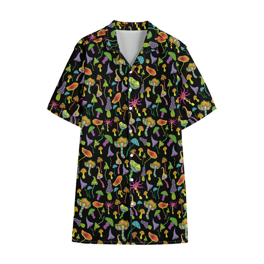 Psychedelic Mushroom Pattern Print Cotton Hawaiian Shirt