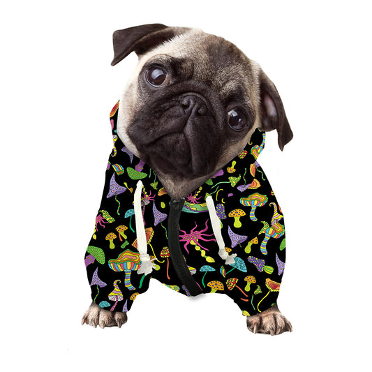 Psychedelic Mushroom Pattern Print Dog Zip Up Hoodie