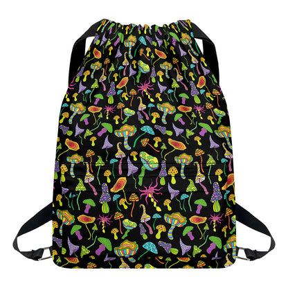 Psychedelic Mushroom Pattern Print Drawstring Backpack