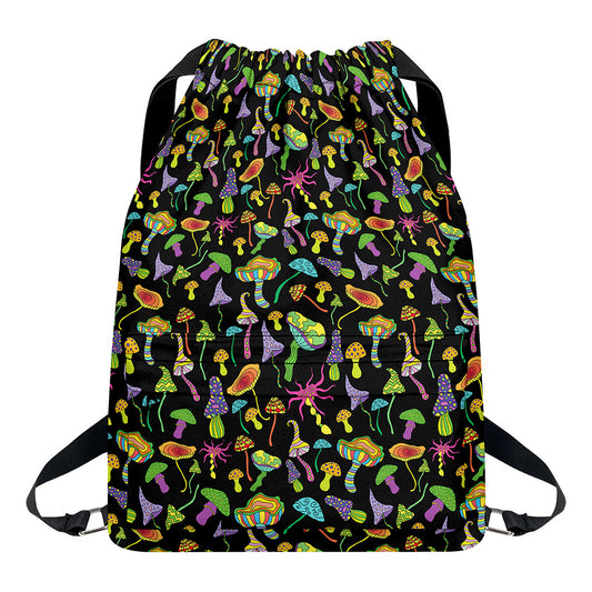 Psychedelic Mushroom Pattern Print Drawstring Backpack