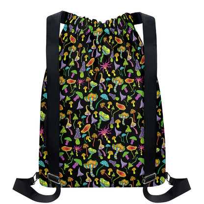Psychedelic Mushroom Pattern Print Drawstring Backpack