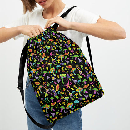Psychedelic Mushroom Pattern Print Drawstring Backpack