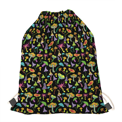 Psychedelic Mushroom Pattern Print Drawstring Bag