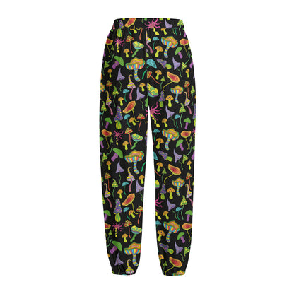 Psychedelic Mushroom Pattern Print Fleece Lined Knit Pants