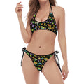 Psychedelic Mushroom Pattern Print Halter Scoop Tie Side Bikini