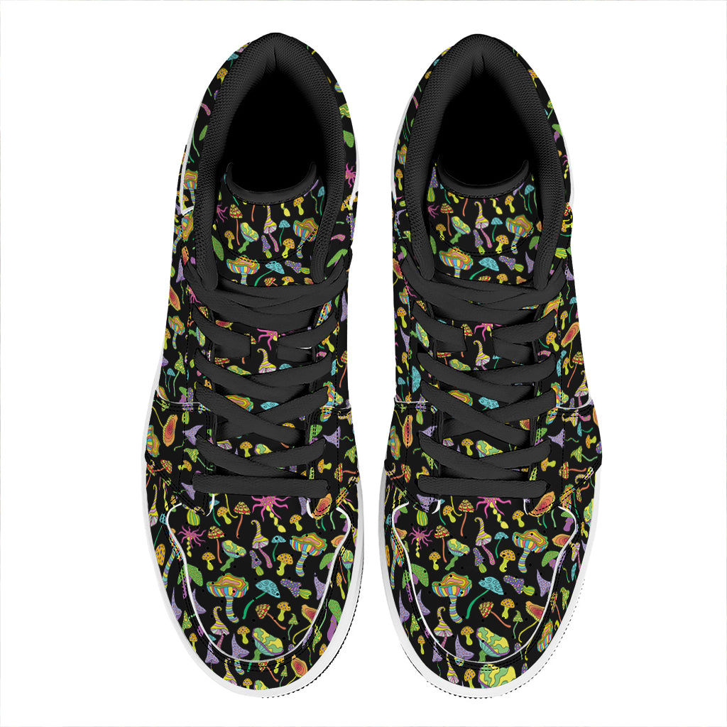 Psychedelic Mushroom Pattern Print High Top Leather Sneakers