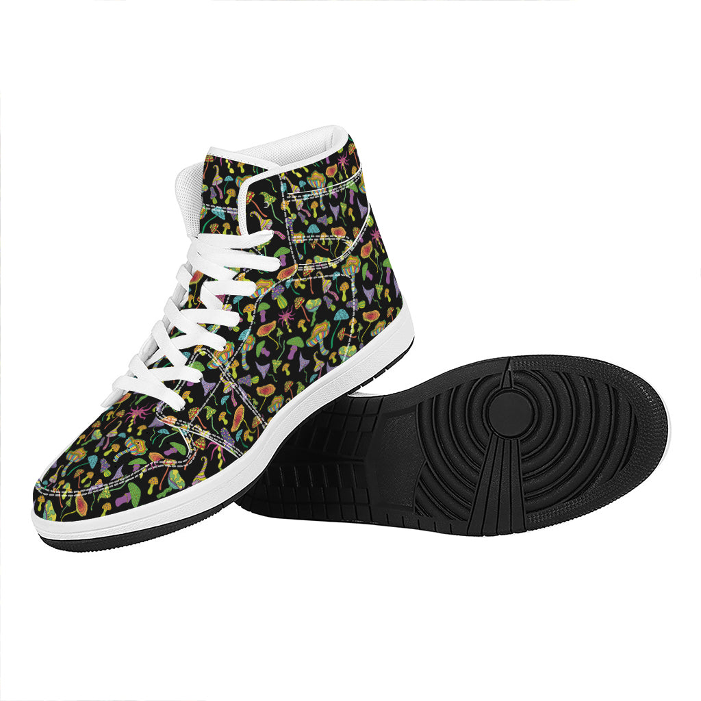 Psychedelic Mushroom Pattern Print High Top Leather Sneakers