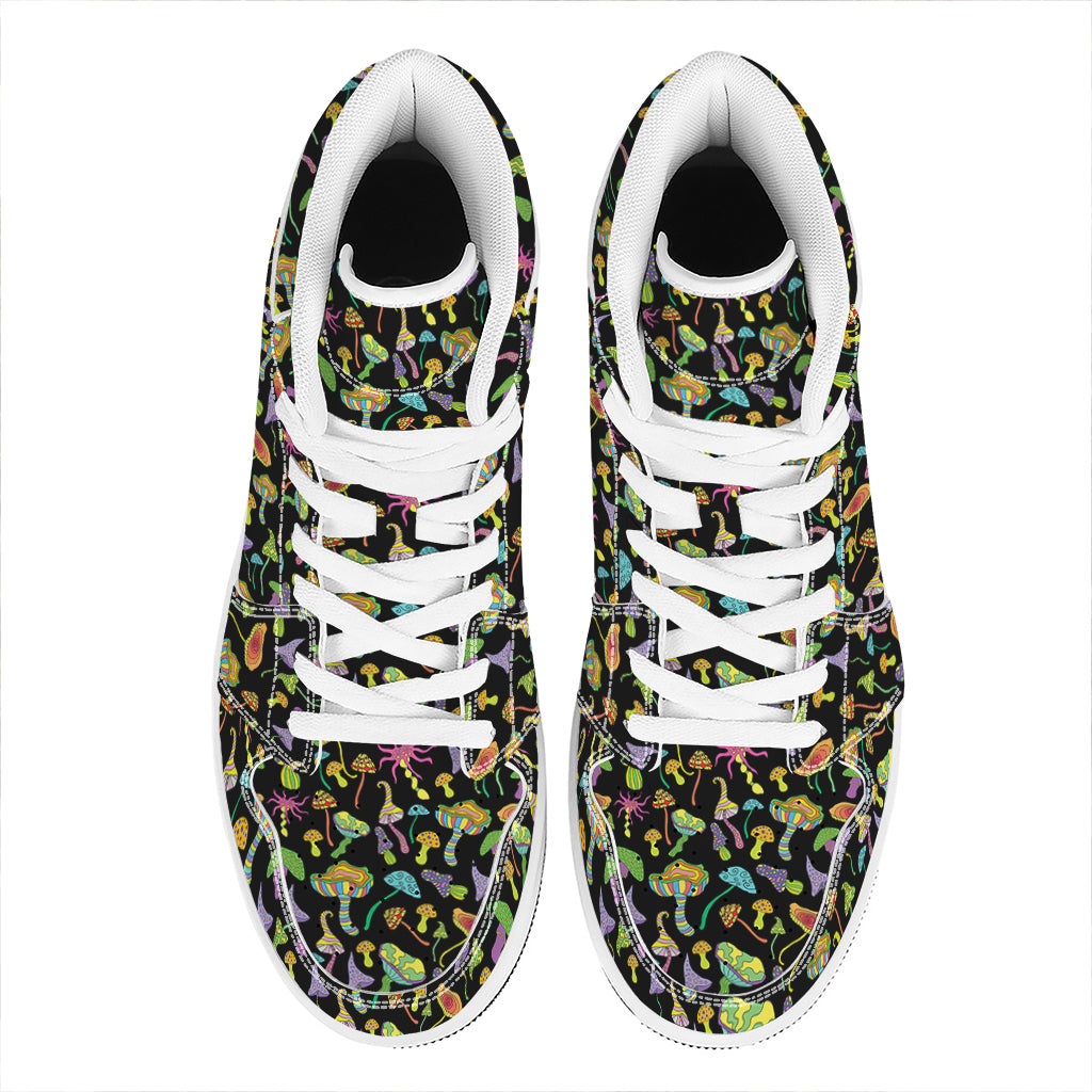 Psychedelic Mushroom Pattern Print High Top Leather Sneakers