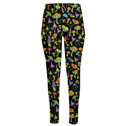 Psychedelic Mushroom Pattern Print High-Waisted Pocket Leggings