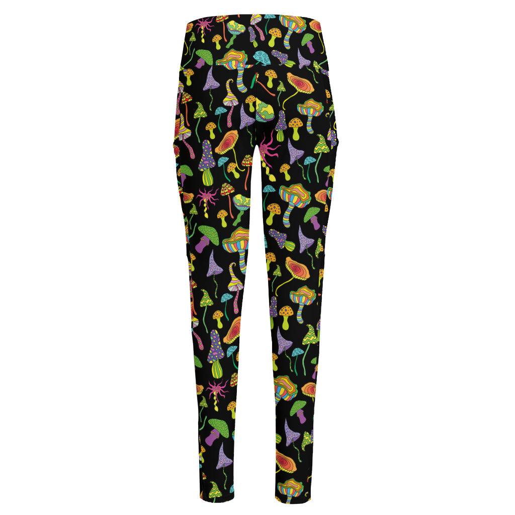 Psychedelic Mushroom Pattern Print High-Waisted Pocket Leggings