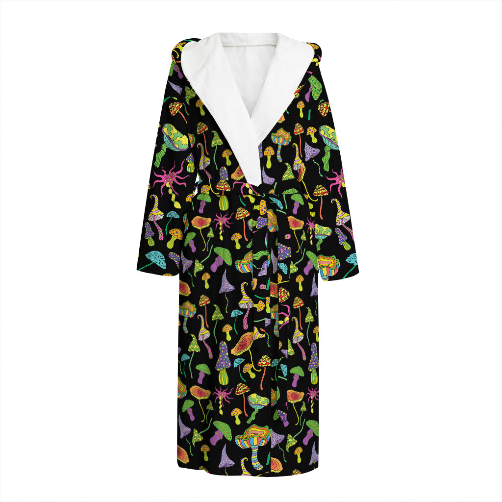 Psychedelic Mushroom Pattern Print Hooded Bathrobe