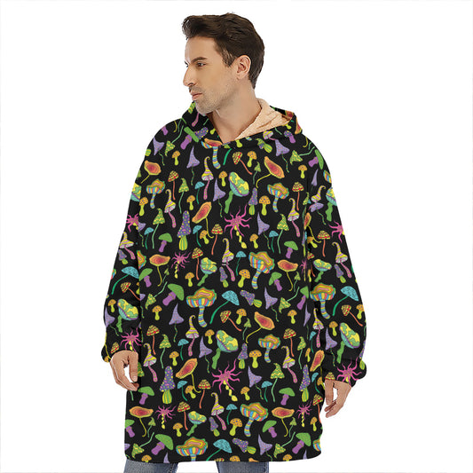 Psychedelic Mushroom Pattern Print Hoodie Blanket