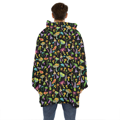 Psychedelic Mushroom Pattern Print Hoodie Blanket