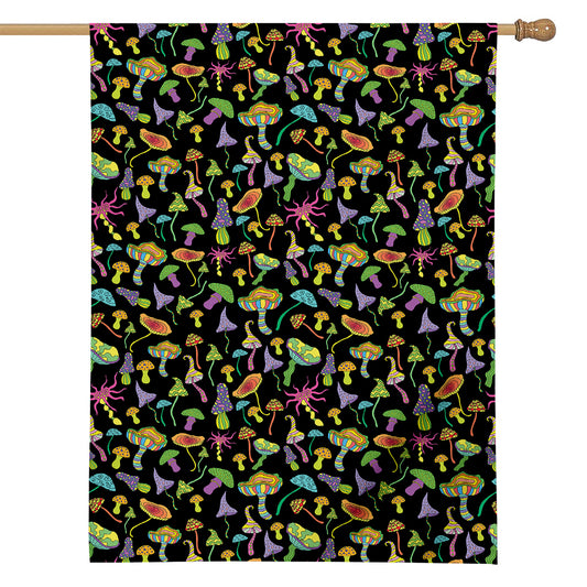 Psychedelic Mushroom Pattern Print House Flag