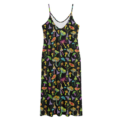 Psychedelic Mushroom Pattern Print Jersey Midi Cami Dress