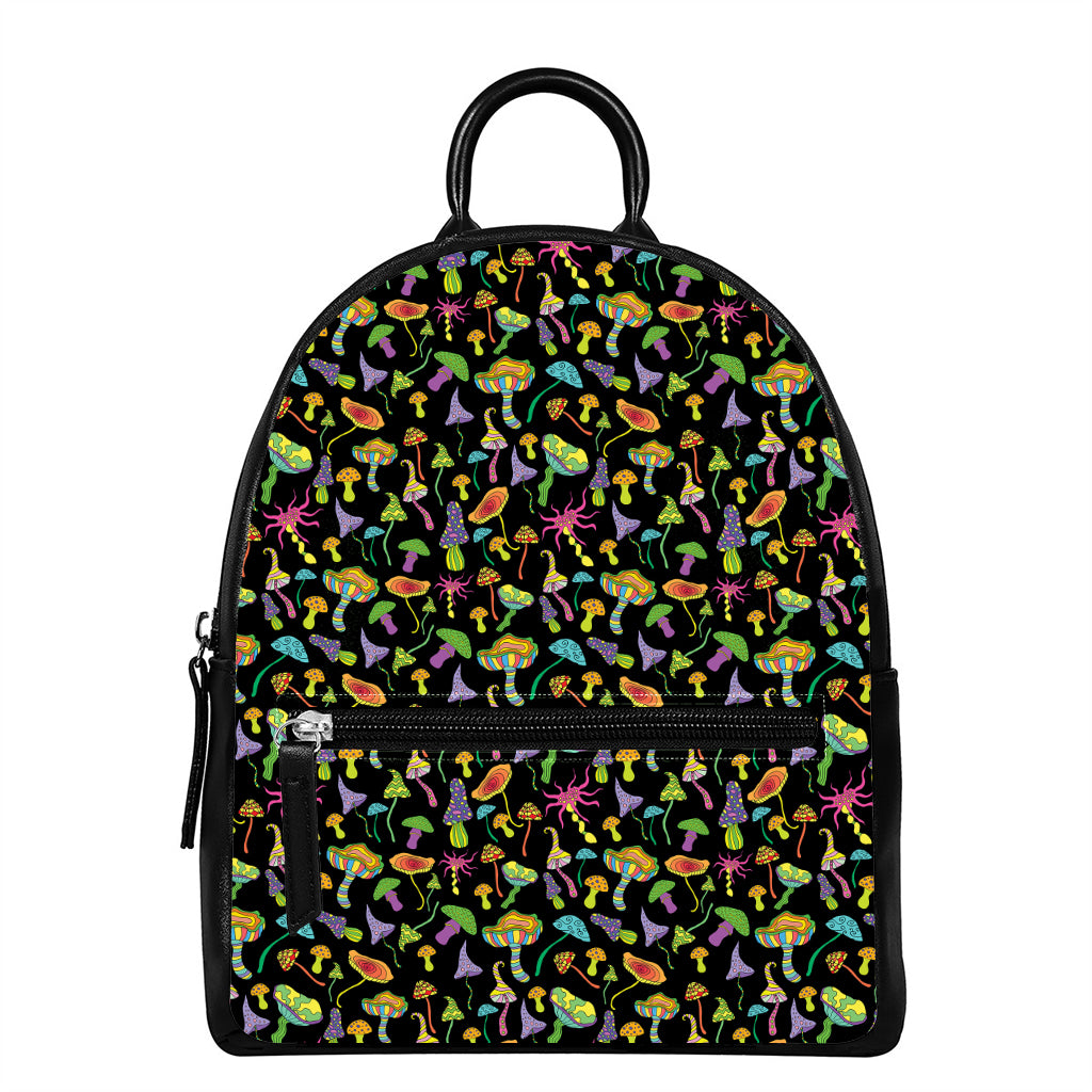 Psychedelic Mushroom Pattern Print Leather Backpack