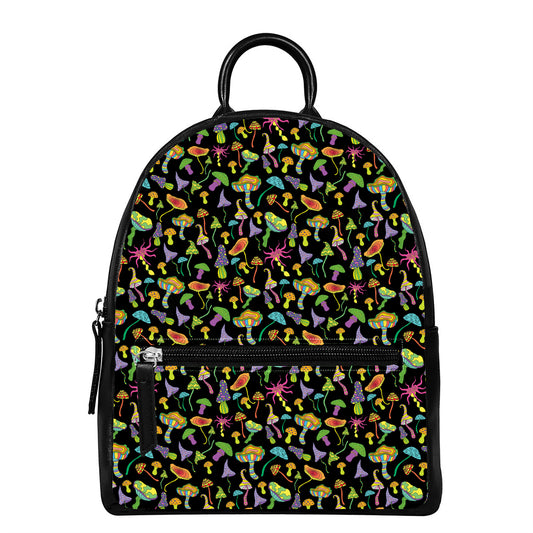 Psychedelic Mushroom Pattern Print Leather Backpack