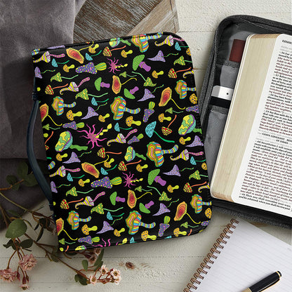 Psychedelic Mushroom Pattern Print Leather Bible Cover