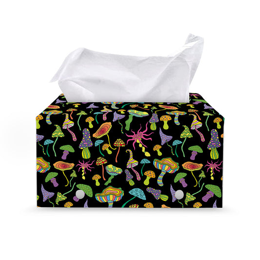 Psychedelic Mushroom Pattern Print Leather Tissue Box Cover