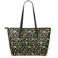 Psychedelic Mushroom Pattern Print Leather Tote Bag With Zipper