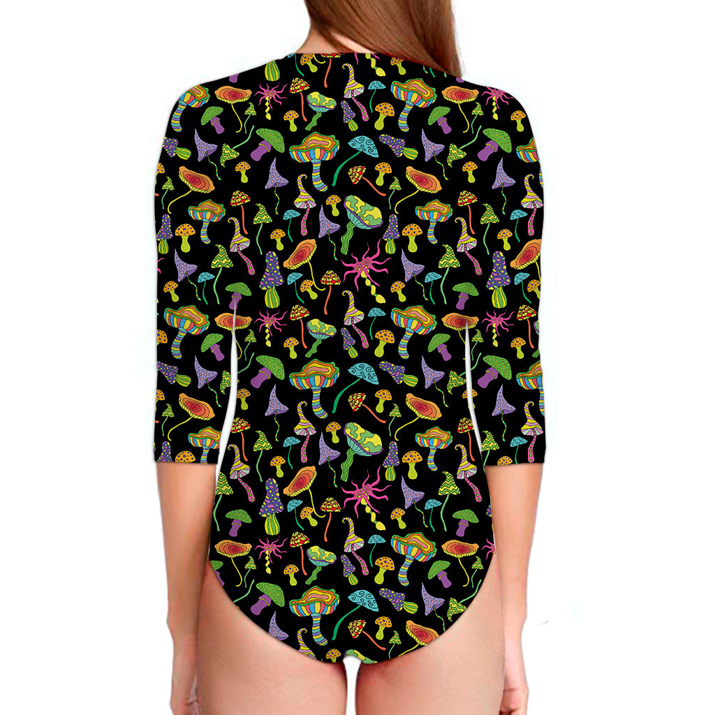 Psychedelic Mushroom Pattern Print Long Sleeve Swimsuit