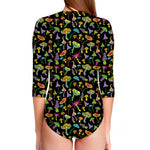 Psychedelic Mushroom Pattern Print Long Sleeve Swimsuit