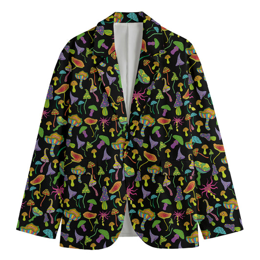 Psychedelic Mushroom Pattern Print Men's Cotton Blazer