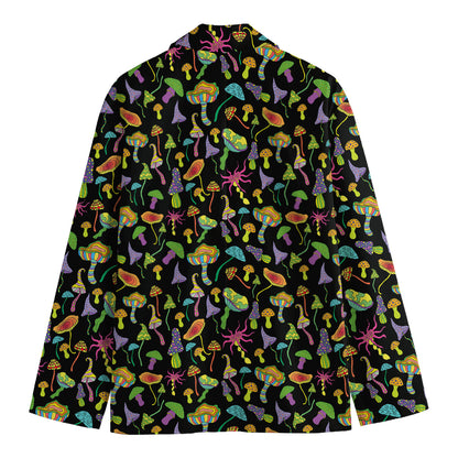 Psychedelic Mushroom Pattern Print Men's Cotton Blazer