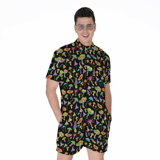 Psychedelic Mushroom Pattern Print Men's Rompers