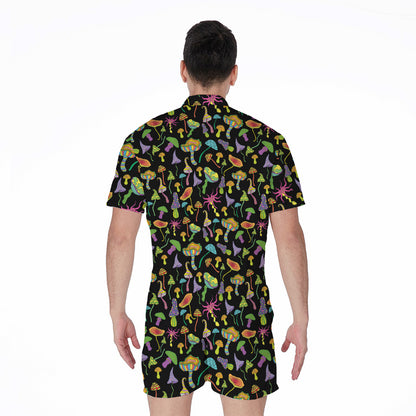 Psychedelic Mushroom Pattern Print Men's Rompers