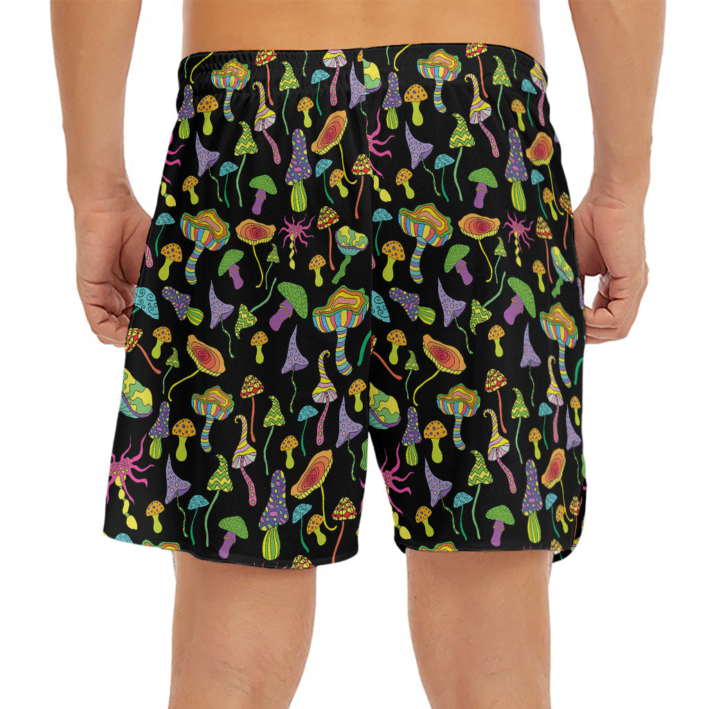Psychedelic Mushroom Pattern Print Men's Split Running Shorts