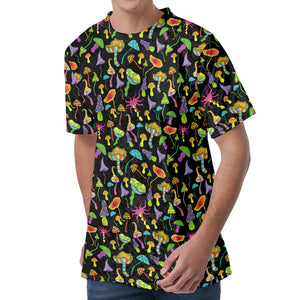 Psychedelic Mushroom Pattern Print Men's Velvet T-Shirt