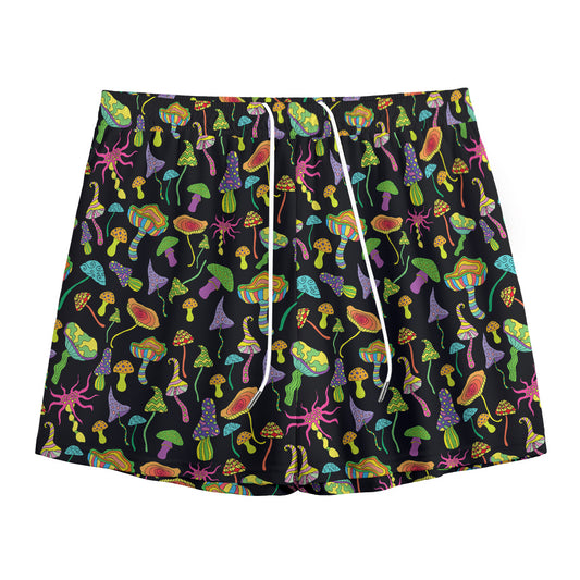 Psychedelic Mushroom Pattern Print Mesh Shorts