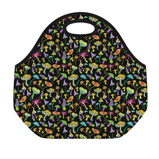 Psychedelic Mushroom Pattern Print Neoprene Lunch Bag