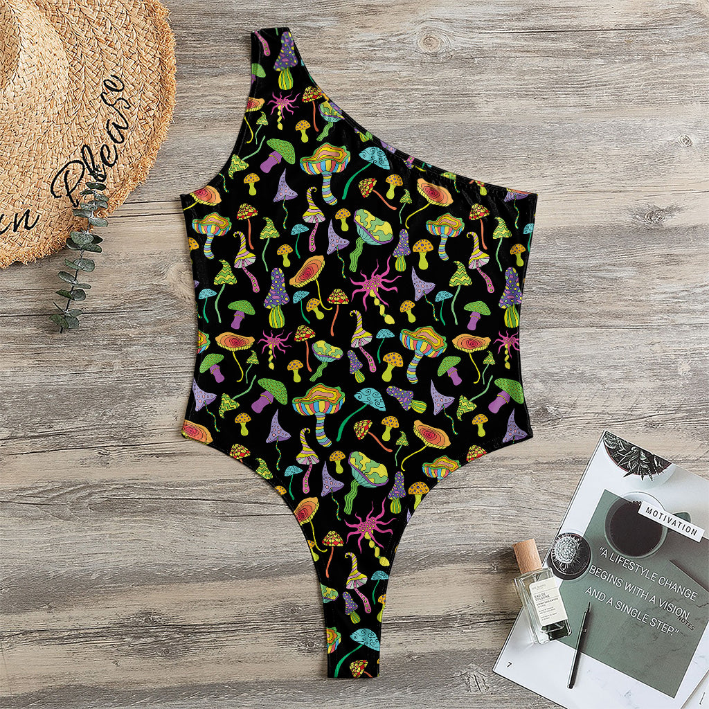 Psychedelic Mushroom Pattern Print One Shoulder Bodysuit